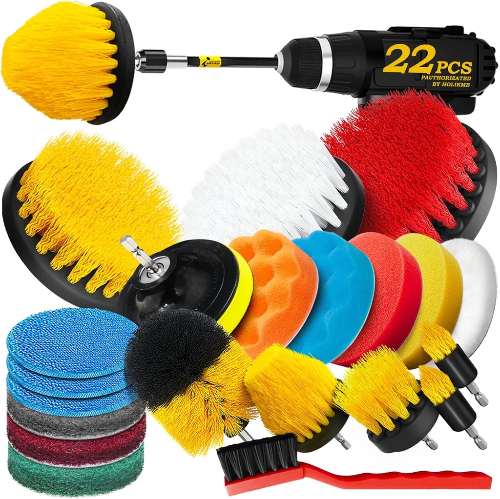 22Pack Drill Brush Attachments Set,Scrub Pads & Sponge, Buffing Pads,Power Scrubber Brush,Car Polishing Pad Kit,Wax Applicator Pad,Car Cleaning Kit,Masonry Brushes,Cleaning Supplies