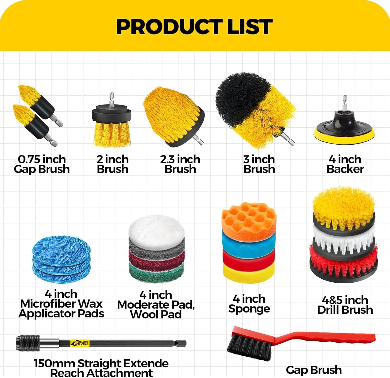 22Pack Drill Brush Attachments Set,Scrub Pads & Sponge, Buffing Pads,Power Scrubber Brush,Car Polishing Pad Kit,Wax Applicator Pad,Car Cleaning Kit,Masonry Brushes,Cleaning Supplies